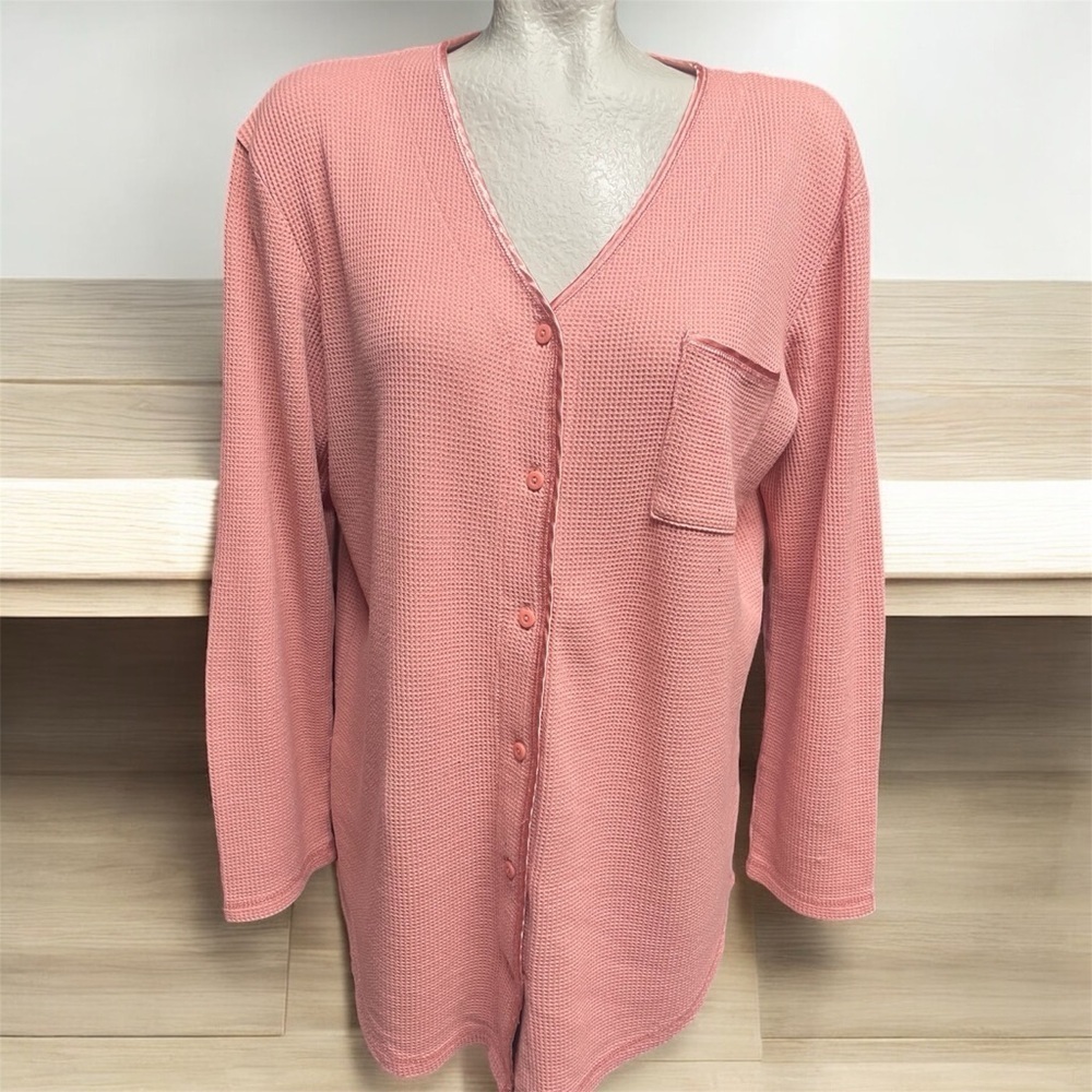 Women's Pink Button-Up waffle knit, button Long sleeve top Size M